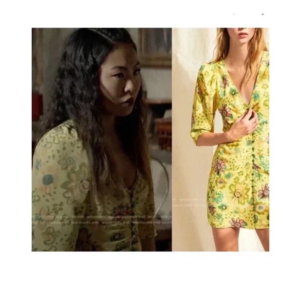 Le Fou Wilfred Yellow Floral Silk Ruched Button Front Mini Dress Size 10 - Picture 9 of 9